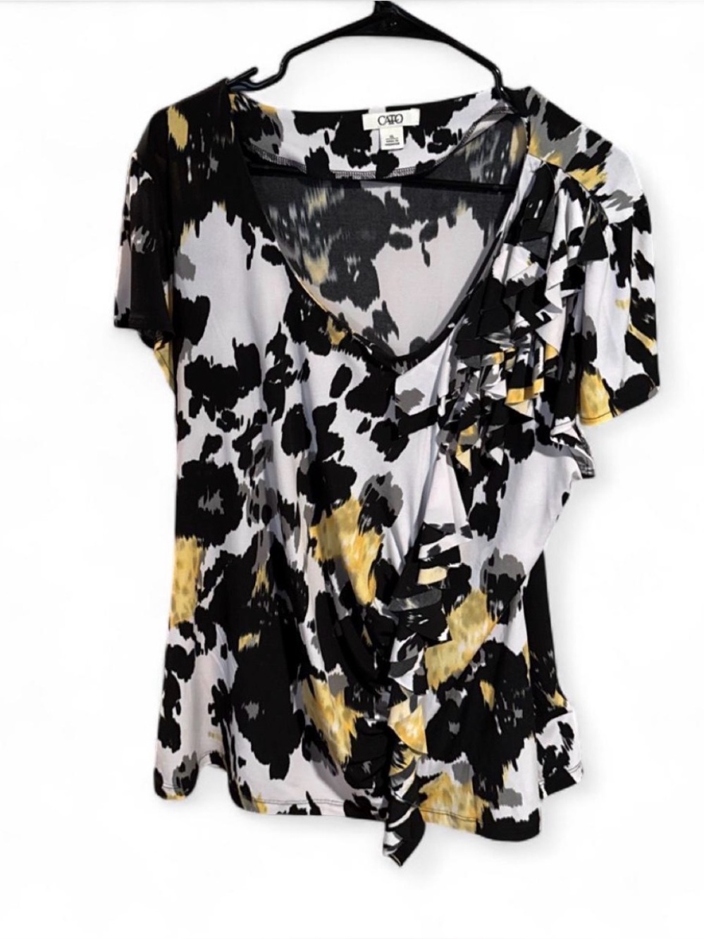 Cato Black White & Yellow Ruffle V-Neck Blouse